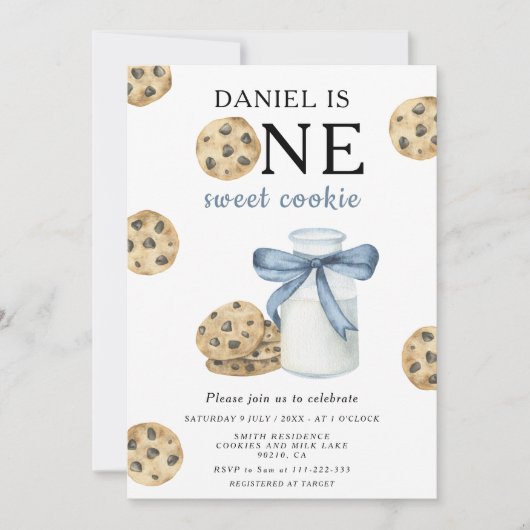 ワンスイートクッキー&ミルクファースト誕生日 招待状 (正面)