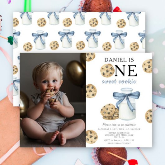 ワンスイートクッキー&ミルクファースト誕生日 招待状