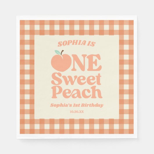 ワンスイートピーチオレンジ第1誕生日パーティー スタンダードランチョンナプキン (正面)