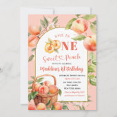 ワンスイートピーチサマーフルーツファースト誕生日 招待状 (正面)