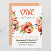 ワンスイートピーチサマーフローラ第1回目誕生日 招待状 (正面/裏面)