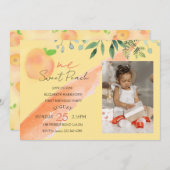 ワンスイートピーチパーソナライズされた誕生日招待状 招待状 (正面/裏面)