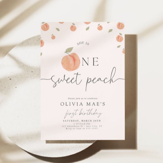ワンスイートピーチファースト誕生日招待状ボホ 招待状