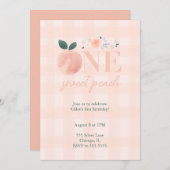 ワンスイートピーチファースト誕生日招待状 招待状 (正面/裏面)