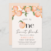 ワンスイートピーチファースト誕生日 招待状 (正面/裏面)