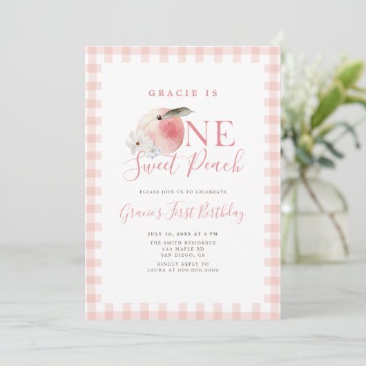 ワンスイートピーチファースト誕生日 招待状 (スタンド正面)