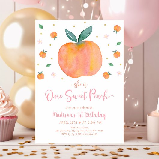 ワンスイートピーチファースト誕生日 招待状