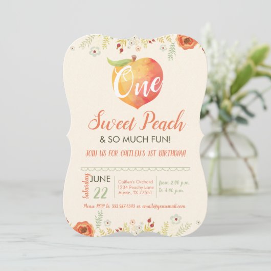 ワンスイートピーチファースト誕生日 招待状 (スタンド正面)