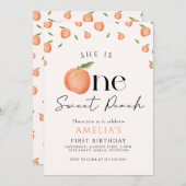ワンスイートピーチファースト誕生日 招待状 (正面/裏面)