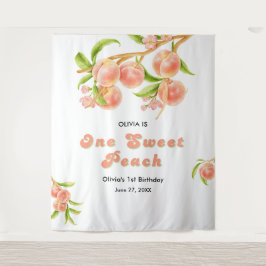 ワンスイートピーチフルーツガール1st誕生日の背景 タペストリー
