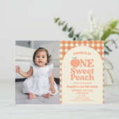 ワンスイートピーチ写真ファースト1歳パーティー 招待状 (スタンド正面)