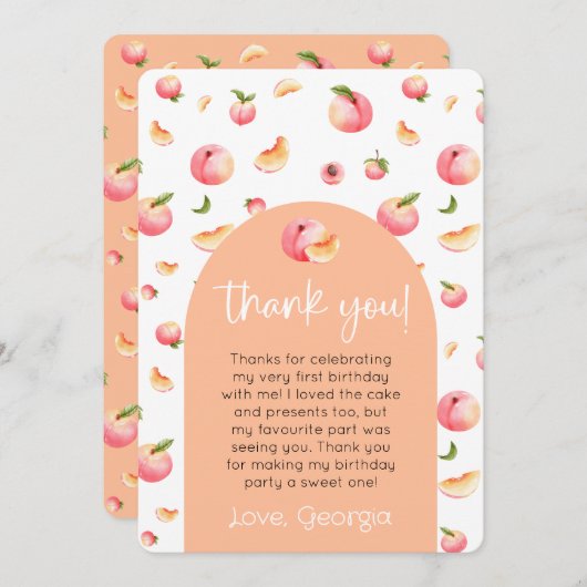 ワンスイートピーチ1stバースデーフォトサンキューカード 招待状 (正面/裏面)