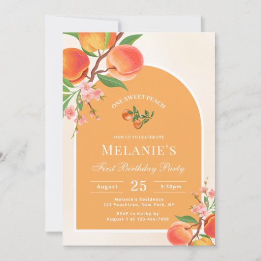ワンスイートピーチ1st誕生日招待状 招待状 (正面)