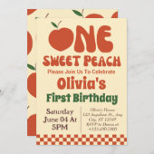 ワンスイートピーチ – レトロピーチ1st誕生日 招待状 (正面/裏面)