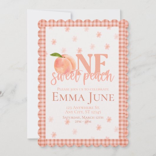 ワンスイートピーチ | 最初の誕生日招待状 招待状 (正面)