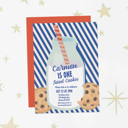 ワンスイートミルク&クッキーボーイズファースト誕生日 招待状