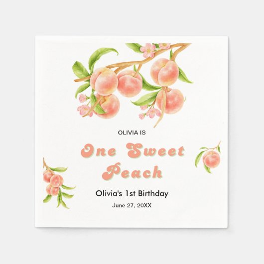 ワンスウィートピーチフルーツ1st誕生日 スタンダードカクテルナプキン (正面)
