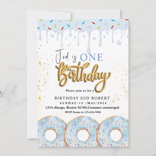 ワンスウィート1ndドナツブルークリームバースデーパーティー 招待状 (正面)