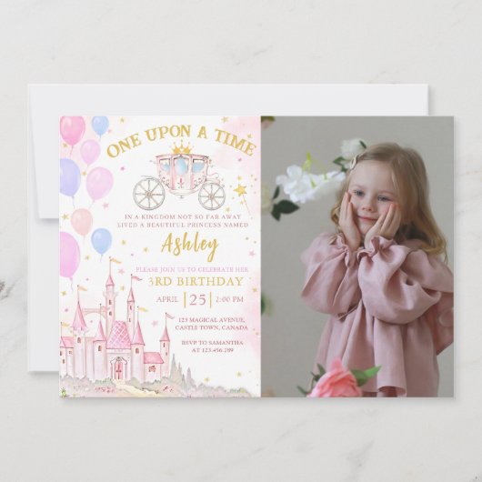 ワンスオンザタイムマジカルプリンセス城誕生日 招待状 (正面)
