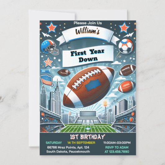 ワンスポーツキッズボーイズチケットサッカー1st誕生日 招待状 (正面)