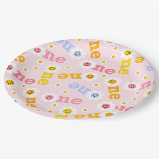 ワンスマイルファースト誕生日デイジーパステルガールズ ペーパープレート (アングル)