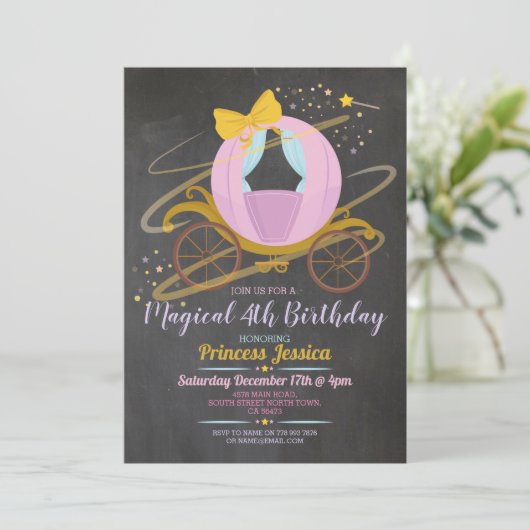 ワンス・アン・ア・タイム・プリンセス・誕生日・キャリッジ・ピンク 招待状 (スタンド正面)