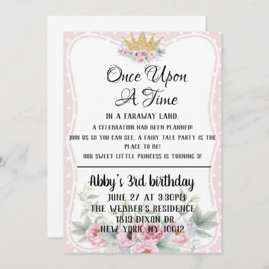 ワンス·ア·タイム·プリンセス招待状 招待状 (正面/裏面)
