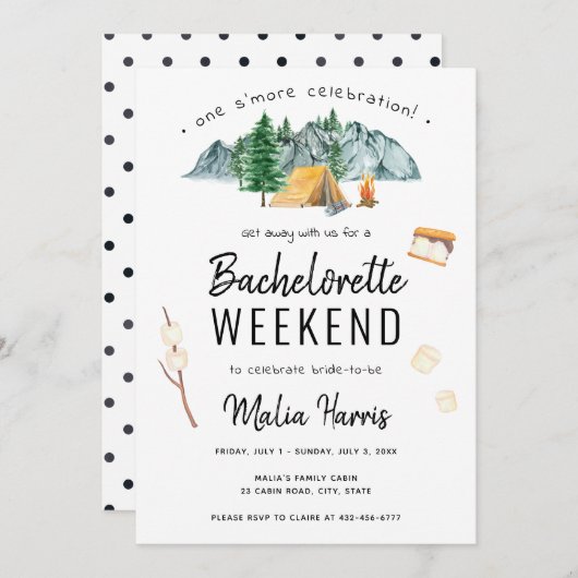 ワンズモアお祝いキャンプバチェロレッテ 招待状 (正面/裏面)