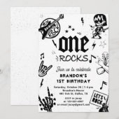 ワンズロック ギター ロックンロール 1歳の誕生日 招待状 (正面/裏面)