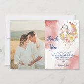 ワンダお洒落ーランドピンクペンギンベビーシャワーガール サンキューカード (正面)