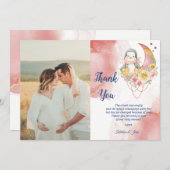 ワンダお洒落ーランドピンクペンギンベビーシャワーガール サンキューカード (正面/裏面)