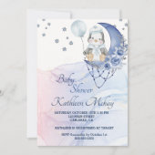 ワンダお洒落ーランドブルーペンギンベビーシャワーボーイ 招待状 (正面)