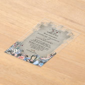 ワンダエレガントランドの埃っぽい青いア結婚リス アクリル招待状 (レイダウン)