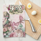 ワンダエレガントーランドの桃色のアリス キッチンタオル (四つ折り)