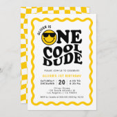 ワンダクールデイエローハッピー顔ボーイ1st誕生日 招待状 (正面/裏面)