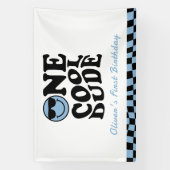 ワンダクールードウェーブブルースマイル顔1st誕生日 横断幕 (縦)