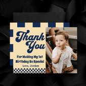 ワンダクールードレトロ少年1st誕生日パーティー写真 サンキューカード