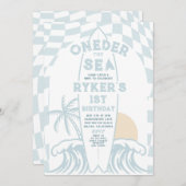 ワンダザシーサーフボード1st誕生日パーティー 招待状 (正面/裏面)