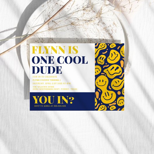 ワンダックールドハッピー顔ボーイファースト誕生日 招待状