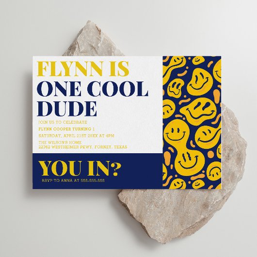 ワンダックールドハッピー顔ボーイファースト誕生日 招待状