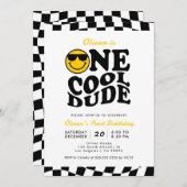 ワンダデクールウェー名門私立校風のブスマイル少年1歳の誕生日 招待状 (正面/裏面)