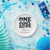 ワンダデクールブルーレトロハッピー顔1st誕生日 ペーパープレート (パーティー)