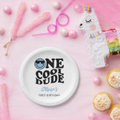 ワンダデクールブルーレトロハッピー顔1st誕生日 ペーパープレート (パーティー)