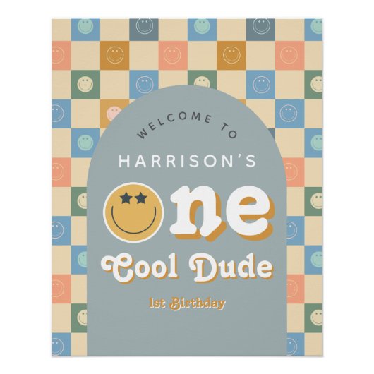 ワンダデクールボーイズレトロ1stバースデーウェルカムサイン ポスター (正面)