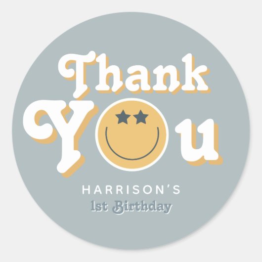 ワンダデクールボーイズ1歳の誕生日のお願い ラウンドシール (正面)