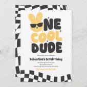 ワンダデクールボーイ春バニー1歳の誕生日パーティー 招待状 (正面/裏面)