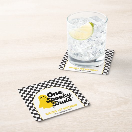 ワンダドグ不気味ロヴィハロウィンファースト誕生日 スクエアペーパーコースター (インサイチュ)
