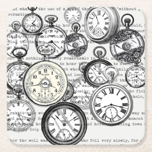 ワンダビクトリアンランドの懐中時計のアリス スクエアペーパーコースター (正面)