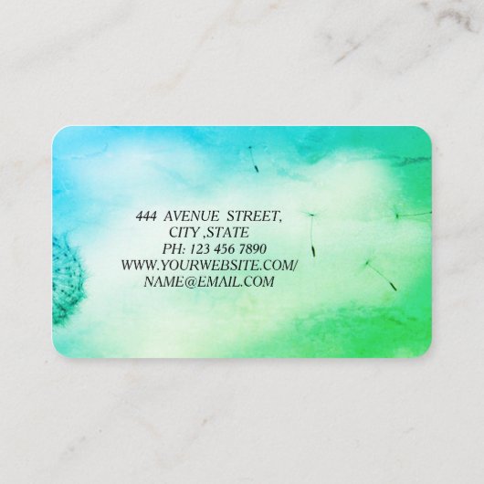 ワンダフルな愛らしい甘い緑のタンポポポ 名刺 (裏面)