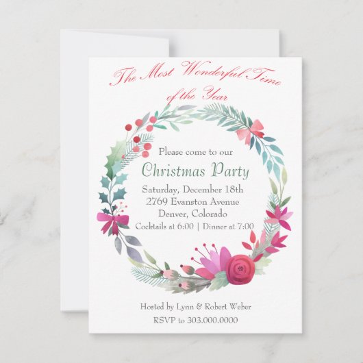 ワンダフルタイムリースクリスマスパーティの招待状 招待状 (正面)